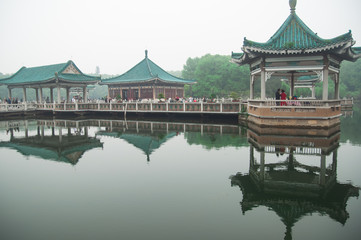 Fototapeta premium Wuhan, China - April 24, 2019: Ting Tao Scenic Area in Wuhan East Lake Sakura Garden,Wuhan,China.