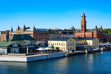 Naklejka na ściany i meble Helsinborg, Sweden - View of the city center from harbor