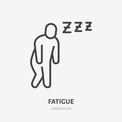 Fatigue man line icon, vector pictogram of flu or cold symptom. Tired person, illustration, exhausted, burnout sign for medical poster