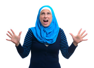 Arab Woman Screaming Isolated on White Background