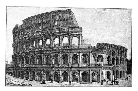 Collosseum - Rome (Amphitheatre Flavium) / Antique illustration from Brockhaus Konversations-Lexikon 1908