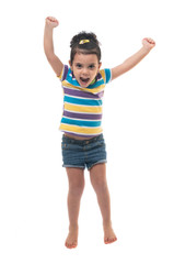 Happy Excited Girl Jumping in The Air on White Background