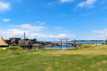 Fototapeta na wymiar Landscape in harbor of Roskilde, Denmark