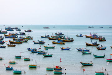 Fishing boats in a bay in southeast Vietnam