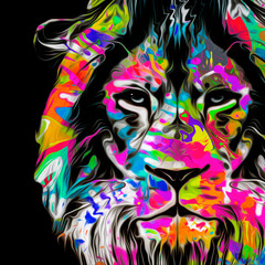 Lion head with creative abstract element on dark background