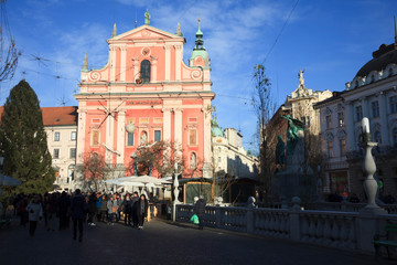 Lubiana / Slovenia - December 8, 2017: A church in Lubiana town, Lubiana, Slovenia