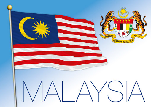 Malaysia official national flag and coat of arms, asiatic country, vector illustration