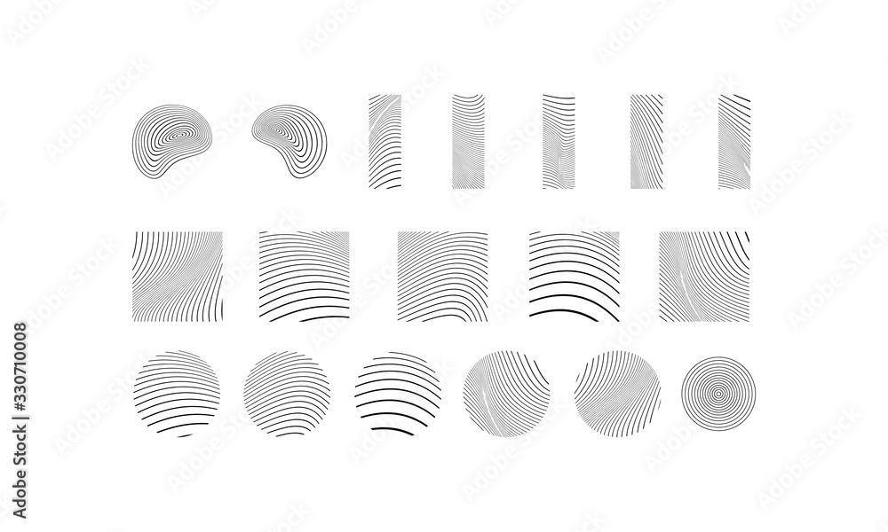 Poster set of designs with chaotic line patterns, abstract wave flow line formations