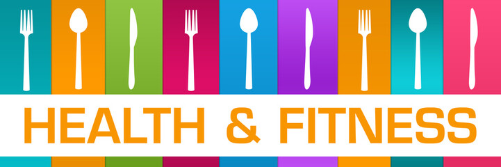 Health And Fitness Colorful Boxes Spoon Fork Knife Horizontal Text 