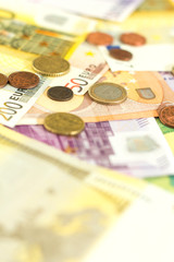 Euro currency money background with banknotes and coins