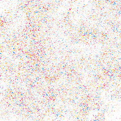 Abstract explosion of confetti. Colorful grainy texture isolated on white background. Colored stains and blots. Vector overlay elements. Digitally generated image. Illustration, EPS 10.