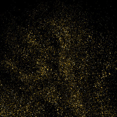 Gold glitter texture isolated on black. Amber particles color. Celebratory background. Golden explosion of confetti. Design element. Digitally generated image. Vector illustration, EPS 10.