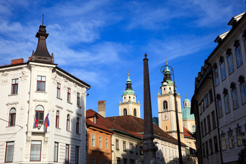 Fototapeta premium Lubiana / Slovenia - December 8, 2017: View of Lubiana buildings, Lubiana, Slovenia