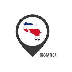 Map pointers with contry Costa Riica. Costa Rica flag. Stock vector illustration isolated on white background.