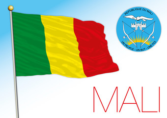 Mali official national flag and coat of arms, african country, vector illustration