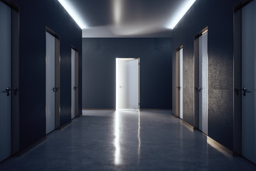 Contemporary corridor with closed doors.