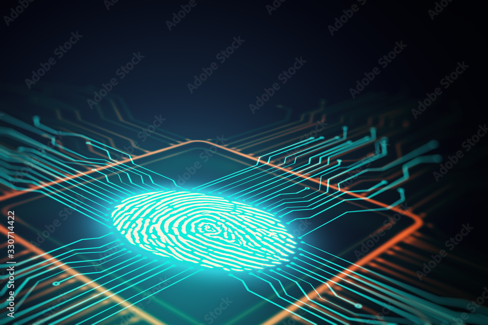 Aufkleber Digital screen with microchip and fingerprint