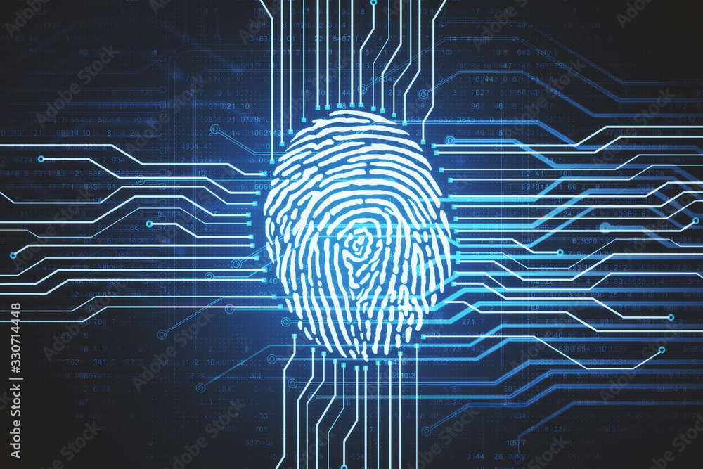 Poster Digital virtual screen with fingerprint and microchip