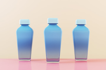 Three blue perfumery glass bottle.