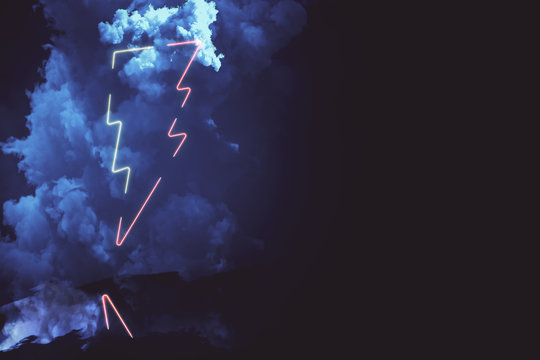 Blue Neon Lightning With Smoke