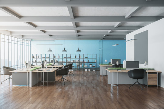 Contemporary office interior with blank poster