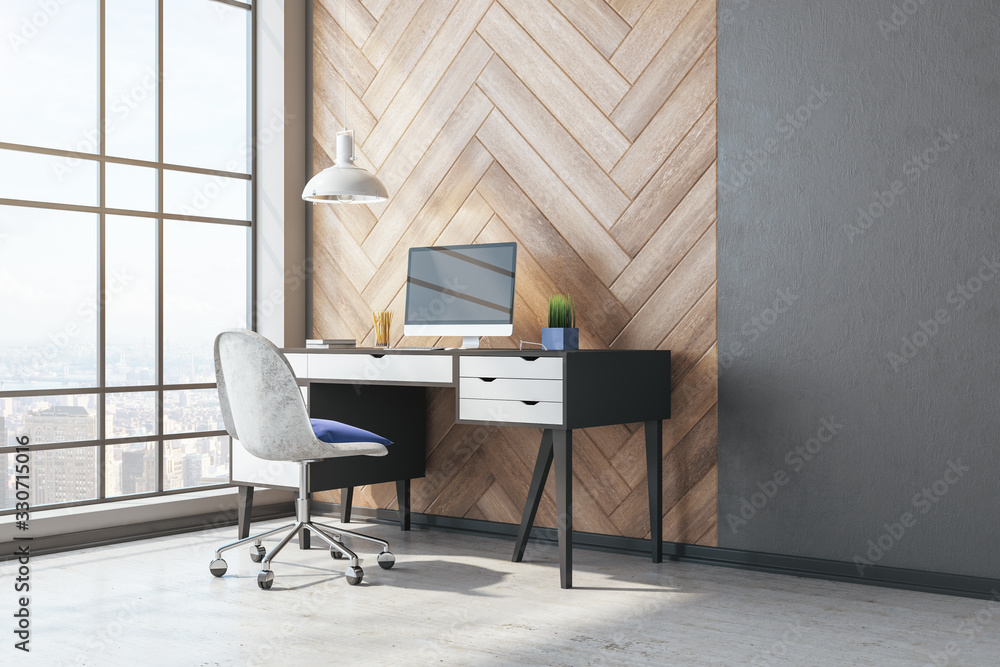 Poster Modern designer desktop with empty computer screen