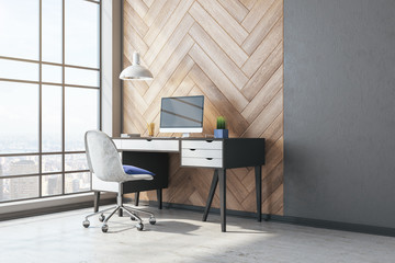 Modern designer desktop with empty computer screen