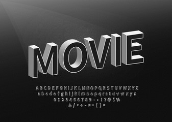 Retro Movie Styled Alphabet. Old Black Title Font on Textured Background Vector