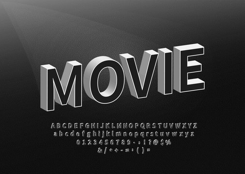 Retro Movie Styled Alphabet. Old Black Title Font on Textured Background Vector