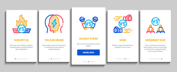 Battle Competition Onboarding Mobile App Page Screen Vector. Champion Battle, Box And Run Sport Championship, Chess And Karaoke, Loudspeaker And Sword Color Contour Illustrations