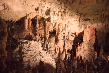Postojna / Slovenia - December 9, 2017: World famous cave Postojna with stalactites and stalagmites, Slovenia