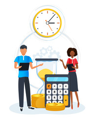 Concept of efficiency time management. Business people doing workflow organization and optimization of work time for effective productivity. Earning, saving, investing money, profitable business