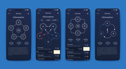 Modern infographic vector elements for business brochures. Use in website, corporate brochure, advertising and marketing. Pie charts, line graphs, bar graphs and timelines.