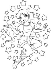 Cute anime girl.  Vector illustration for coloring books