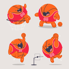 Cute basketball ball vector cartoon characters set isolated on background.
