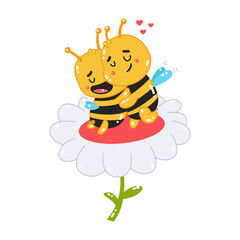 Obraz premium Loving couple of bees on a flower vector cartoon illustration isolated on a white background.