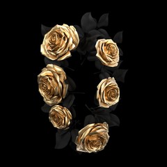 Dark mockup with golden roses on black background 3d render