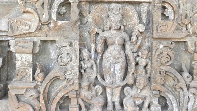 pan of a hindu goddess statue at chand baori stepwell situated in the village of abhaneri in the indian state of rajasthan