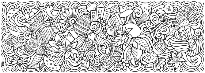 Obraz premium Happy Easter hand drawn cartoon doodles illustration.