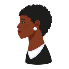 Beautiful African Girl, Woman Profile. Office Business Style. Vector Illustration.