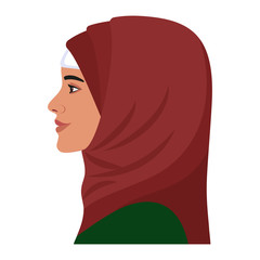 Beautiful Muslim young woman in red hijab profile. Vector Illustration.