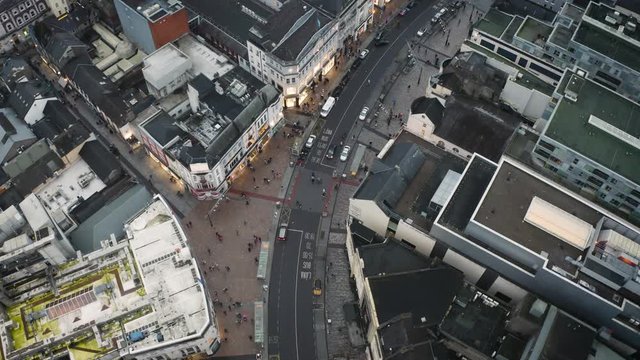 Cork city cloudy aerial video st Patrick Street top down