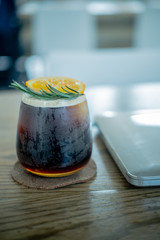 Orange juice mix with espresso shot  with ice