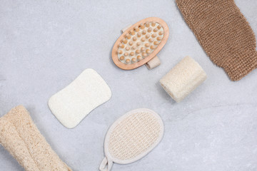 Set of eco-friendly sponges for body care.