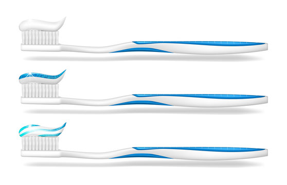 Toothbrush with toothpaste isolated. Mockup tooth brush for dental care poster design. Stomatology white toothbrush equipment. vector illustration