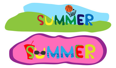 Vector bright funny cartoon lettering summer