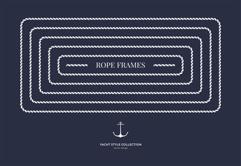 Nautical rope frames and bordes set. Yacht style design. Vintage decorative elements. Template for prints, cards, fabrics, covers, flyers, menus, banners, posters and placard. Vector illustration.  - 330722835