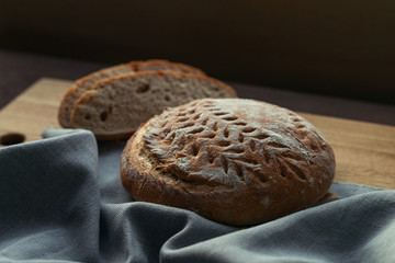 Sourdough bread on linen cloth