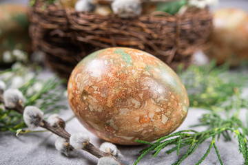 Marble color decoration Easter eggs with flowers