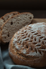 Sourdough bread on linen cloth